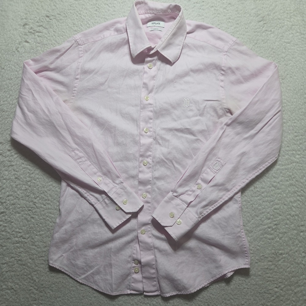 Versace Collection Shirt Men Small Pink Slim Fit Long Sleeve Button Up